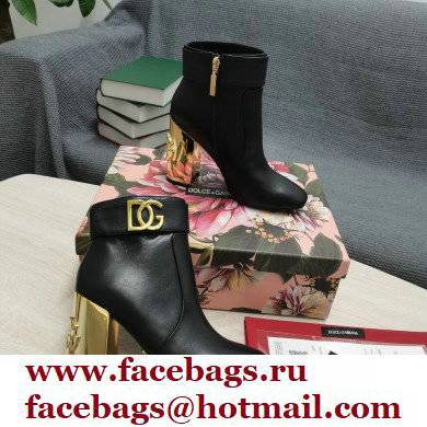 Dolce  &  Gabbana Heel 10.5cm Leather Ankle Boots Black with DG Karol Heel and Strap 2021